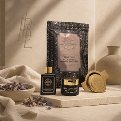 She Who Remembers set: Egyptian whole flowers, Extract, Infused Essence and gold strainer